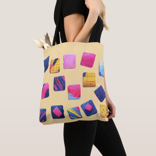 Abstract kleurrijk blokpatroon tote bag (Dichtbij)