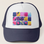 Abstract kleurrijk blokpatroon trucker pet (Voorkant)