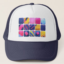 Abstract kleurrijk blokpatroon trucker pet