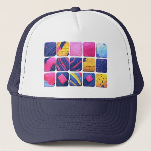 Abstract kleurrijk blokpatroon trucker pet (Voorkant)