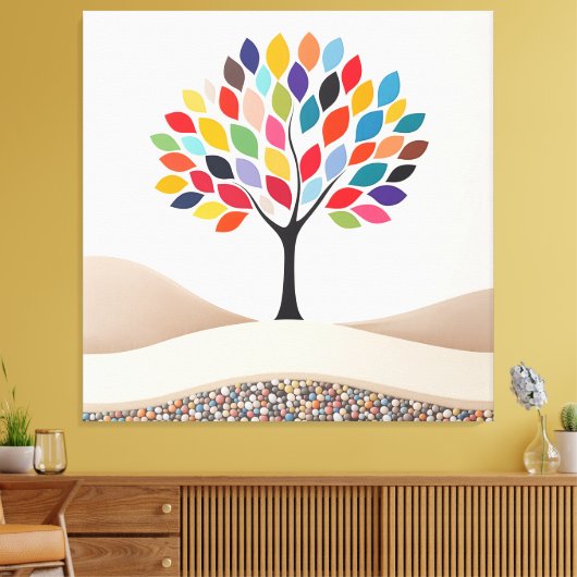 Abstract kleurrijk boomontwerp canvas afdruk (Insitu (Woonkamer))