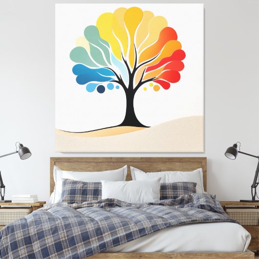 Abstract kleurrijk boomontwerp canvas afdruk (Insitu (Slaapkamer))
