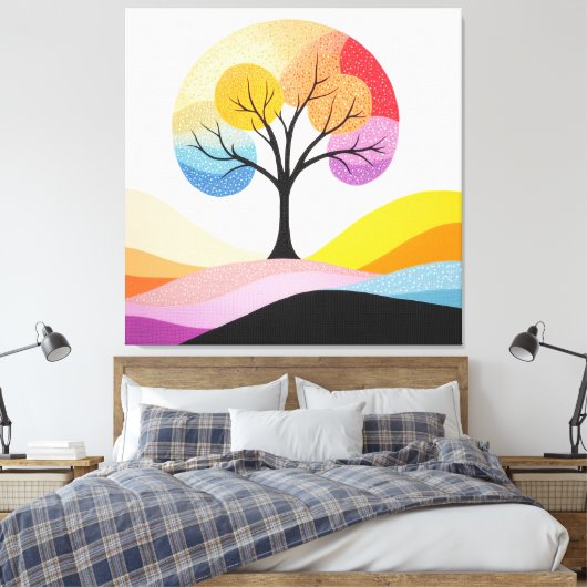 Abstract kleurrijk boomontwerp canvas afdruk (Insitu (Slaapkamer))