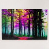 Abstract Kleurrijk Bos met Zwarte Bomen Rode Pad Legpuzzel (Horizontaal)