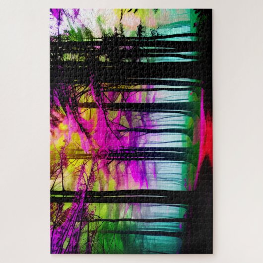Abstract Kleurrijk Bos met Zwarte Bomen Rode Pad Legpuzzel (Verticaal)