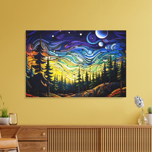 Abstract kleurrijk bosboom zonsondergang landschap canvas afdruk (Insitu (Woonkamer))