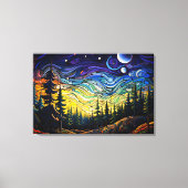 Abstract kleurrijk bosboom zonsondergang landschap canvas afdruk (Voorkant)