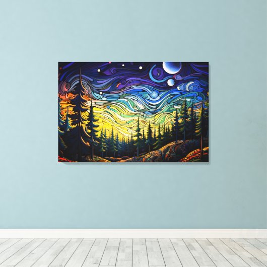 Abstract kleurrijk bosboom zonsondergang landschap canvas afdruk (Insitu (Houten vloer))