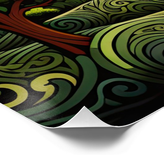 Abstract kleurrijk bosboom zonsondergang landschap perfect poster (Hoek)