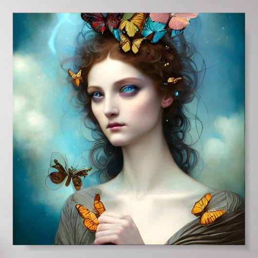 Abstract kleurrijk Butterfly Princess Poster (Voorkant)
