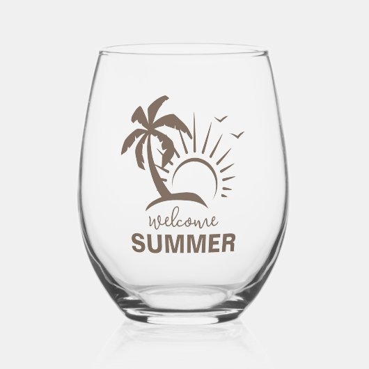 Abstract kleurrijk esthetisch modern zomerstrand wijnglas zonder voet (Voorkant)