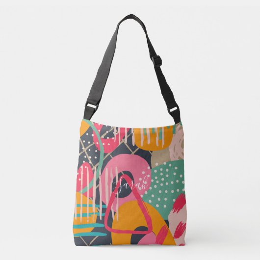 Abstract Kleurrijk Geometrisch Monogram Naam Ontwe Crossbody Tas (Voorkant)