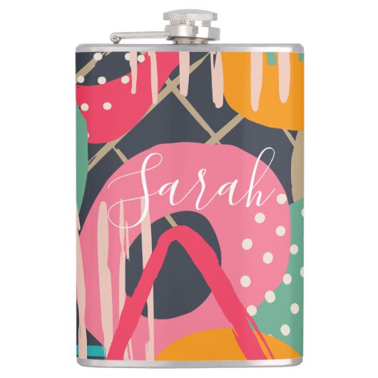 Abstract Kleurrijk Geometrisch Monogram Naam Ontwe Heupfles (Voorkant)