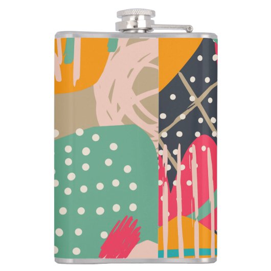 Abstract Kleurrijk Geometrisch Monogram Naam Ontwe Heupfles (Achterkant)