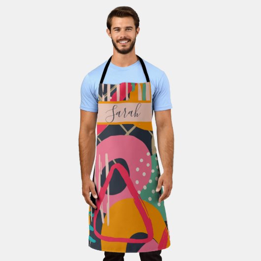 Abstract Kleurrijk Geometrisch Monogram Naam Ontwe Schort (Gedragen)