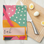 Abstract Kleurrijk Geometrisch Monogram Naam Ontwe Theedoek (Quarter Fold)