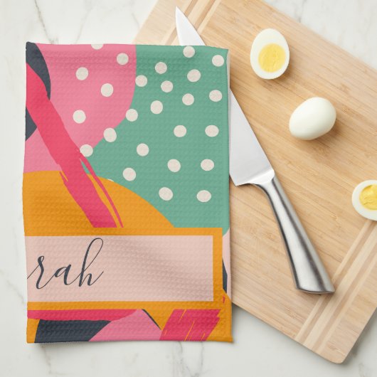 Abstract Kleurrijk Geometrisch Monogram Naam Ontwe Theedoek (Quarter Fold)