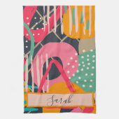 Abstract Kleurrijk Geometrisch Monogram Naam Ontwe Theedoek (Verticaal)