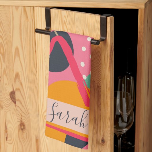 Abstract Kleurrijk Geometrisch Monogram Naam Ontwe Theedoek (Derde Gevouwen)