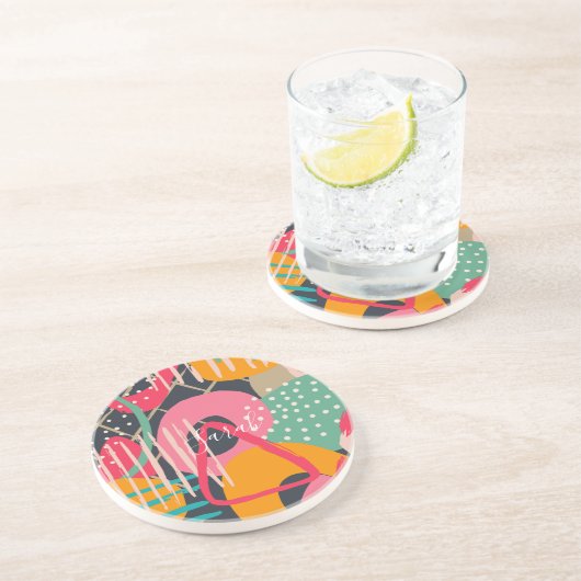 Abstract Kleurrijk Geometrisch Monogram Naam Ontwe Zandsteen Onderzetter (Zijkant)