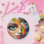 Abstract kleurrijk geschilderd gezicht papieren bordje (Feest)