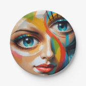 Abstract kleurrijk geschilderd gezicht papieren bordje (Voorkant)