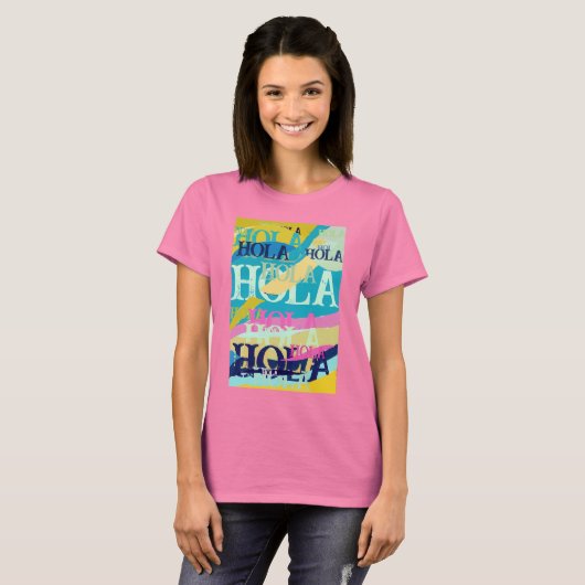 Abstract Kleurrijk Hola T-shirt (Voorkant volledig)