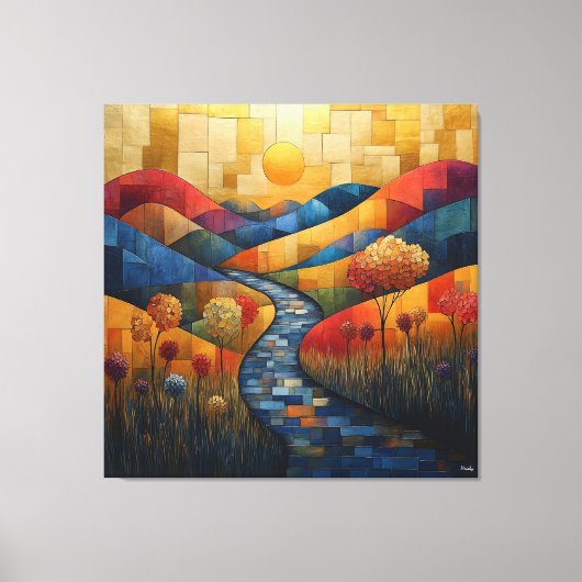 Abstract kleurrijk landschap met rivier en levendi canvas afdruk (Voorkant)