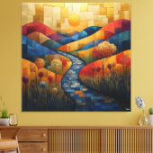 Abstract kleurrijk landschap met rivier en levendi canvas afdruk (Insitu (Woonkamer))