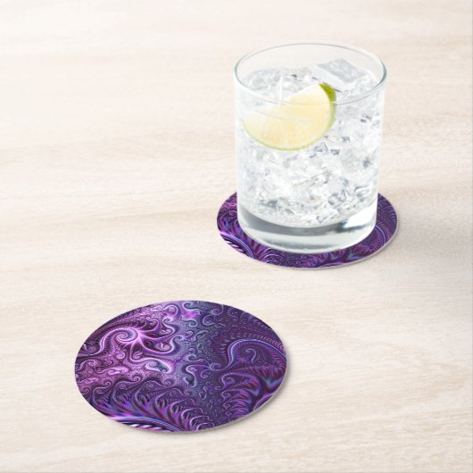 Abstract kleurrijk Lila en Violet Spiral Patroon Ronde Kartonnen Onderzetter (Insitu)
