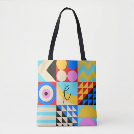 Abstract kleurrijk modern geometrisch monogram tote bag