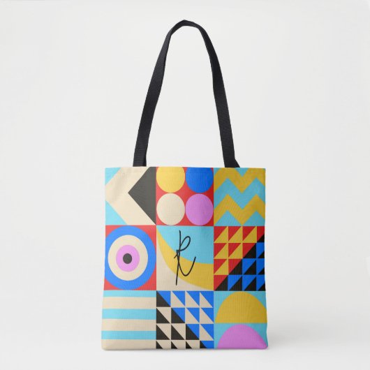 Abstract kleurrijk modern geometrisch monogram tote bag (Voorkant)