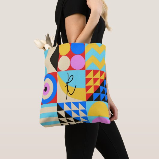 Abstract kleurrijk modern geometrisch monogram tote bag (Dichtbij)