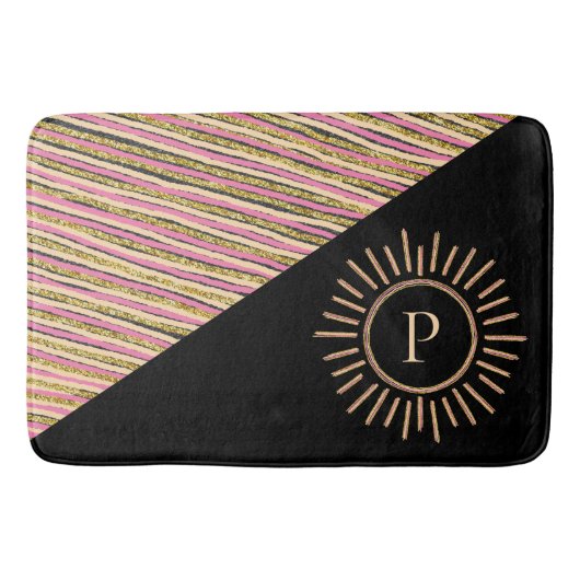 Abstract kleurrijk modern monogram Gold Black Badmat (Voorkant)