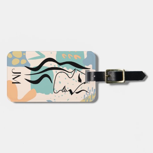 Abstract kleurrijk ontwerp met vrouwengezicht bagagelabel (Voorkant horizontaal)