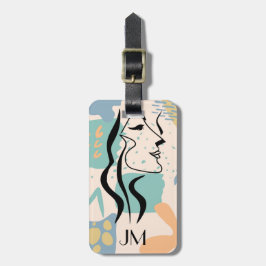 Abstract kleurrijk ontwerp met vrouwengezicht bagagelabel