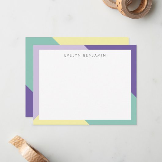 Abstract Kleurrijk Paarse Groen Geel Patroon Notitiekaartje (Voorkant / Achterkant in situ)