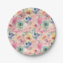 Abstract Kleurrijk Pastel Bloemen Bloemmotief Papieren Bordje