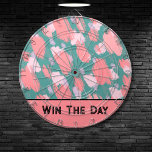 Abstract kleurrijk patroon dartbord<br><div class="desc">Krijg een beetje motivatie met deze inspirerend quote kleurrijke dart board. "Win The Day" in zwart modern lettertype dat een beetje een Gatsby-vibe heeft. Maar u kunt de tekst ook aanpassen voor een andere snelle herinnering of naam of iets als 'all in' als u wilt. Het penseelstreekpatroon heeft een mix...</div>