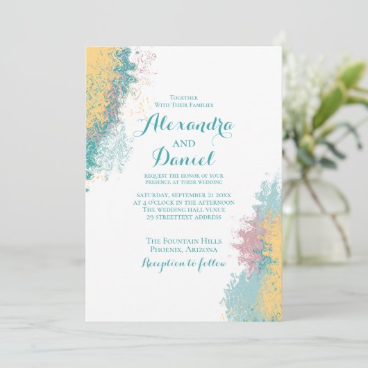 Abstract kleurrijk patroon. Weddensuitnodiging Kaart (Staand voorkant)