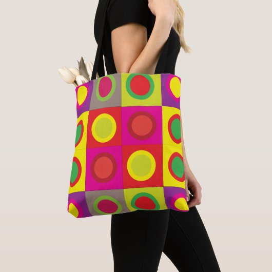 Abstract kleurrijk rond vierkant naadloos patroon tote bag (Dichtbij)