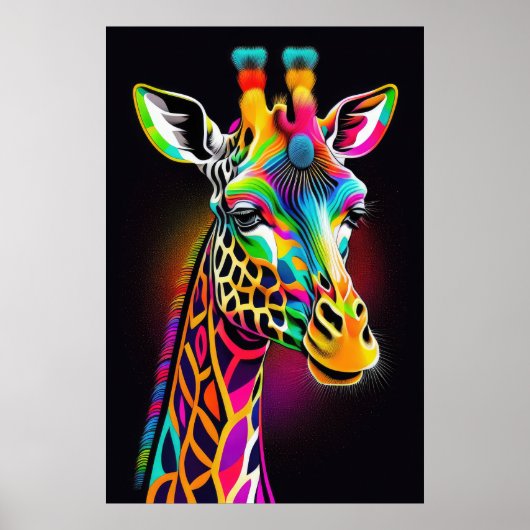 Abstract Kleurrijk Schilderen van een Giraffe 2:3 Poster (Voorkant)