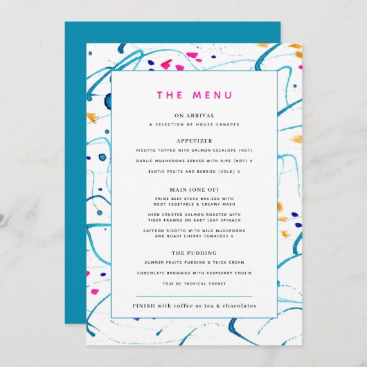 Abstract kleurrijk tropisch event custom menu (Voorkant / Achterkant)