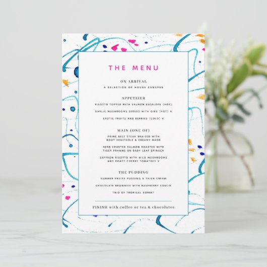 Abstract kleurrijk tropisch event custom menu (Staand voorkant)