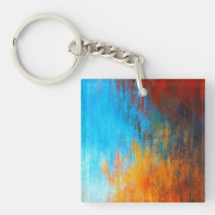 Abstract kleurrijk turkooisblauw, oranje en rood sleutelhanger