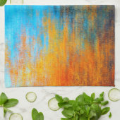 Abstract kleurrijk turkooisblauw, oranje en rood theedoek (Gevouwen)