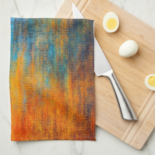 Abstract kleurrijk turkooisblauw, oranje en rood theedoek (Quarter Fold)