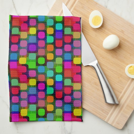 Abstract kleurrijk vierkant patroon theedoek (Quarter Fold)