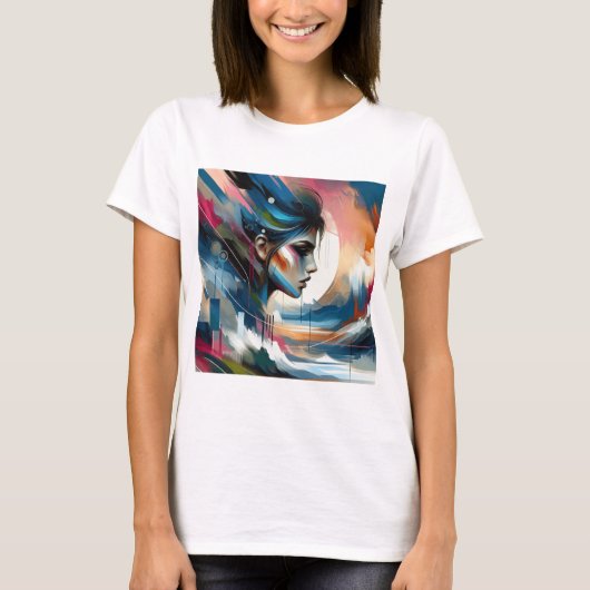 Abstract kleurrijk vrouwengezicht t-shirt (Voorkant)