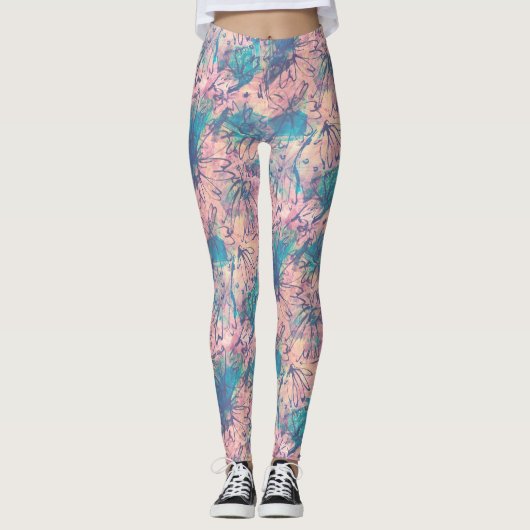 Abstract kleurrijk Waterverf bloemmotief Leggings (Voorkant)